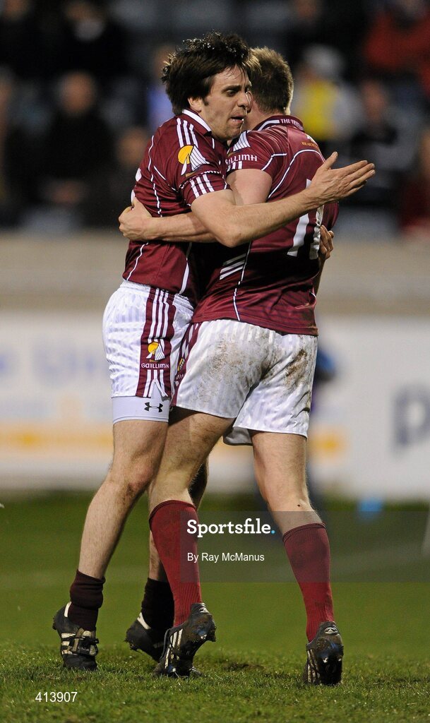 27 March 2010; Fiachra Breathnach celebrates scoring the first goal of the game for Galway with team-mate Matthew Clancy. Allianz GAA Football National League, Division 1, Round 6, Dublin v Galway, Parnell Park, Dublin. Picture credit: Ray McManus / SPORTSFILE