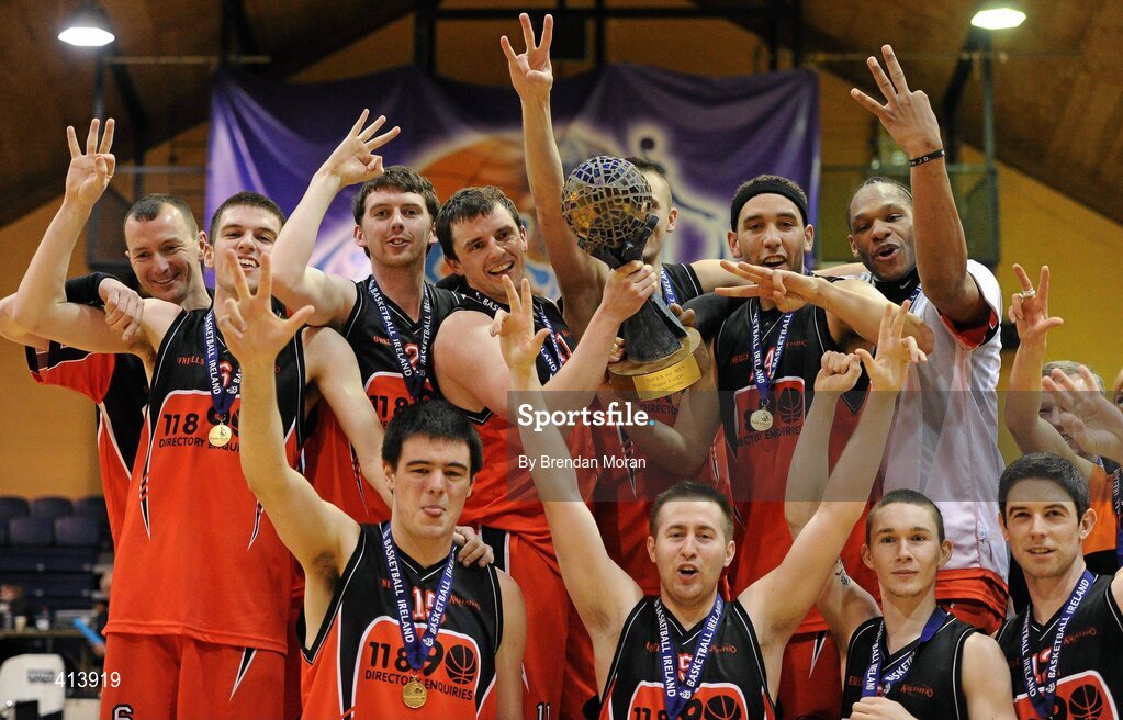 27 March 2010; The Killester team celebrate with the Men's Superleague trophy after the game. Nivea For Men’s Superleague Final, Killester v UL Eagles, National Basketball Arena, Tallaght, Dublin. Picture credit: Brendan Moran / SPORTSFILE