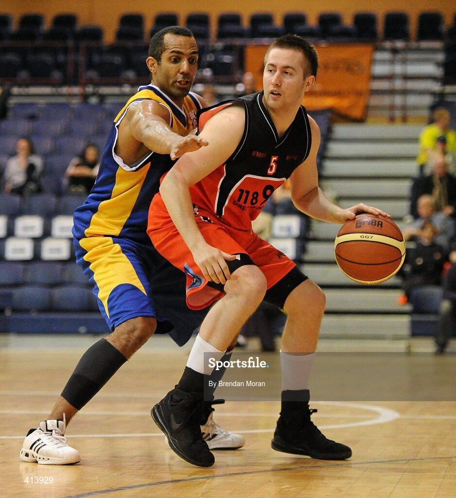 27 March 2010; Robbie Clarke, Killester, in action against Matthew Hall, UL Eagles. Nivea For Men’s Superleague Final, Killester v UL Eagles, National Basketball Arena, Tallaght, Dublin. Picture credit: Brendan Moran / SPORTSFILE
