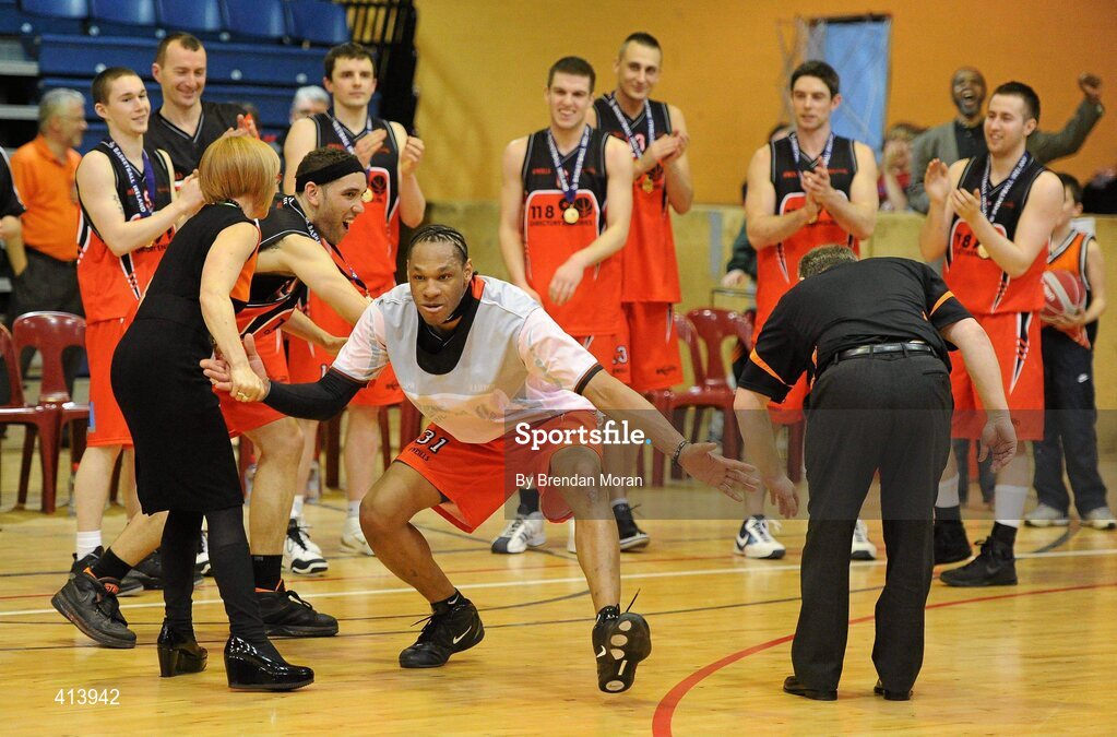 27 March 2010; Jermaine Turner, Killester, celebrates after the game. Nivea For Men’s Superleague Final, Killester v UL Eagles, National Basketball Arena, Tallaght, Dublin. Picture credit: Brendan Moran / SPORTSFILE