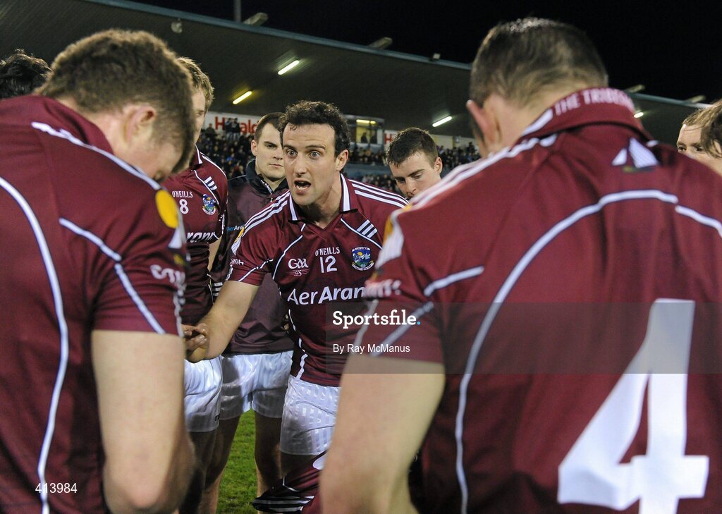 27 March 2010; The Galway captain Joe Bergin speaks to his team-mates before the game. Allianz GAA Football National League, Division 1, Round 6, Dublin v Galway, Parnell Park, Dublin. Picture credit: Ray McManus / SPORTSFILE