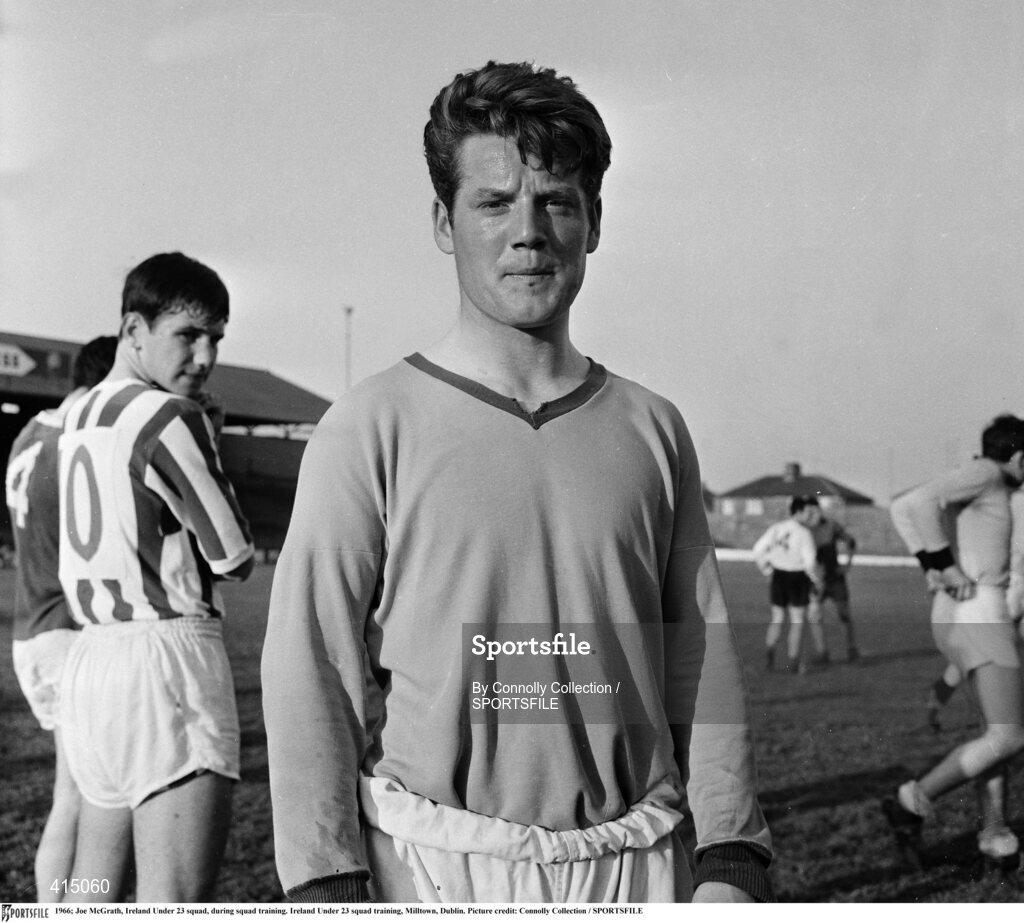 1966; Joe McGrath, with Ray Treacy, to his right, Ireland Under 23 squad, during squad training. Ireland Under 23 squad training, Milltown, Dublin. Picture credit: Connolly Collection / SPORTSFILE