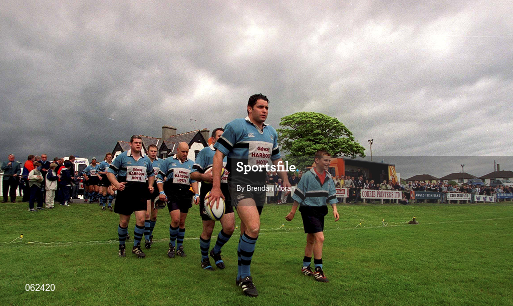 19 May 2001; Galwegians coach Barry Gavin leads his side out ahead of the AIB All-Ireland League Division 1 Semi-Final match between Dungannon RFC and Galwegians RFC at Crowley Park in Glenina, Galway. Photo by Brendan Moran/Sportsfile