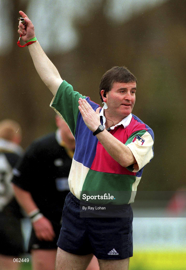 21 April 2001; Referee Leo Mayne during the AIB All-Ireland League Division 1 match between St Mary's College and Ballymena at Templeville Road in Dublin. Photo by Ray Lohan/Sportsfile
