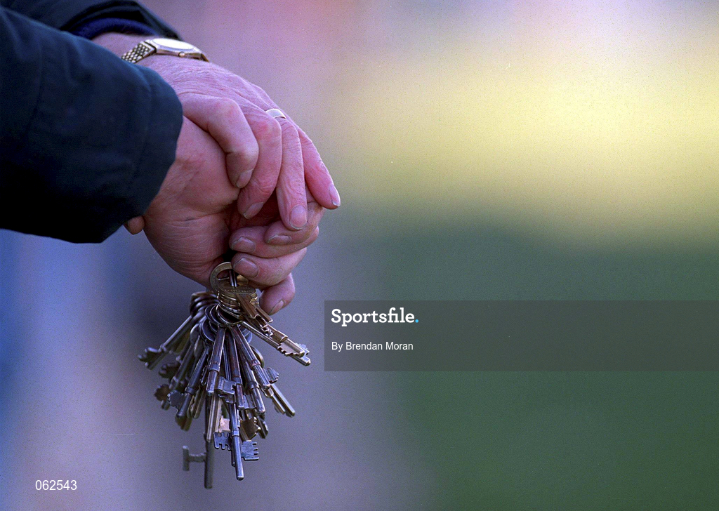 3 March 2001; Groundsman Jimmy Purcell at Semple Stadium in Thurles, Tipperary, where the AIB All-Ireland Senior Club Hurling Championship Semi-Final Replay between Sixmilebridge and Graigue Ballycallan was due to be played. All GAA games have been have been postponed until further notice as a precautionary measure against Foot and Mouth disease. Photo by Brendan Moran/Sportsfile