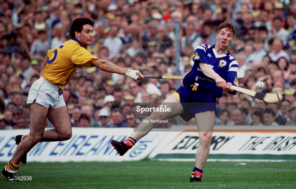 4 July 1993; James O'Connor of Clare in action against Raymie Ryan of Tipperary during the Munster Senior Hurling Championship Final match between Clare and Tipperary at the Gaelic Grounds in Limerick. Photo by Ray McManus/Sportsfile