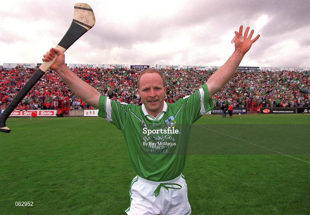 27 May 2001; Limerick defender Stephen McDonagh celebrates victory following the Guinness Munster Senior Hurling Championship Quarter-Final match between Cork and Limerick at Páirc Uí Chaoimh in Cork. Photo by Ray McManus/Sportsfile