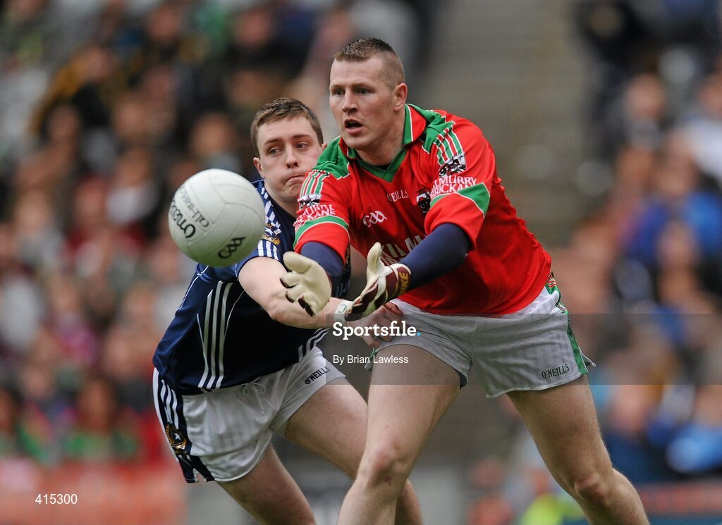17 March 2010; Dermot O'Brien, Kilmurry Ibrickane, in action against Conor McGourty, St. Gall's. AIB GAA Football All-Ireland Senior Club Championship Final, Kilmurry Ibrickane v St Gall's, Croke Park, Dublin. Picture credit: Brian Lawless / SPORTSFILE