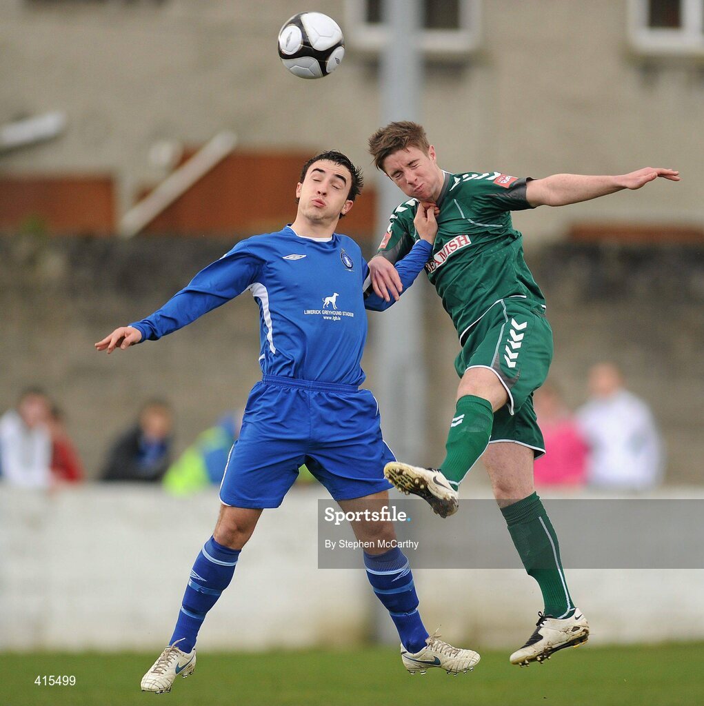 2 April 2010; Eoin Forde, Cork City Foras Co-op, in action against Shane Treacy, Limerick. Airtricity League, First Division, Limerick v Cork City Foras Co-op, Jackman Park, Limerick. Picture credit: Stephen McCarthy / SPORTSFILE