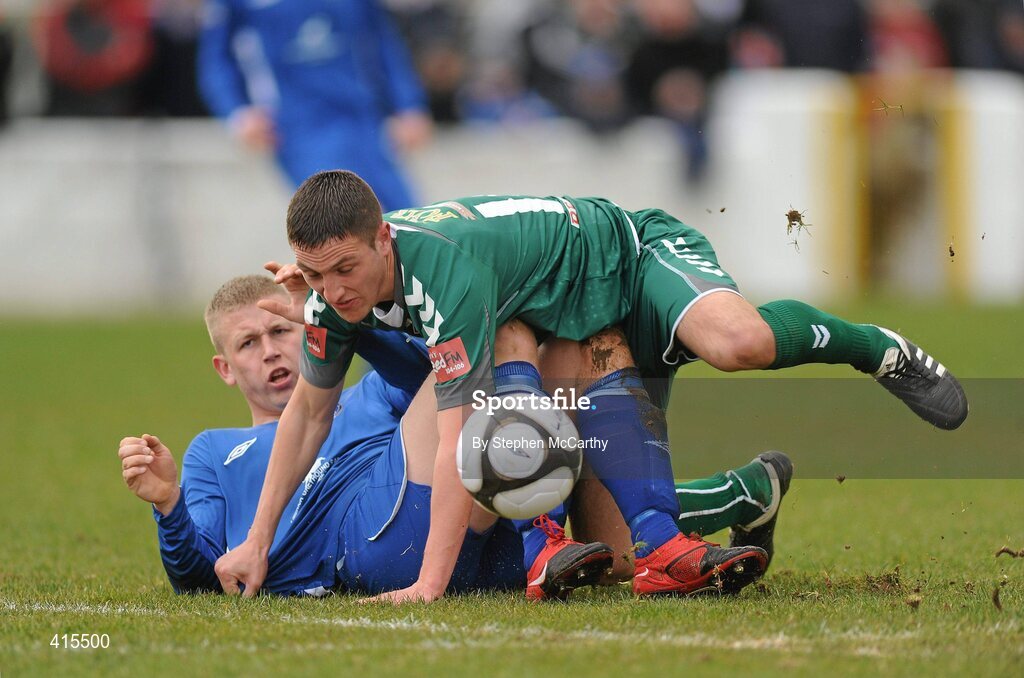 2 April 2010; Shane Duggan, Cork City Foras Co-op, in action against Shane Clarke, Limerick. Airtricity League, First Division, Limerick v Cork City Foras Co-op, Jackman Park, Limerick. Picture credit: Stephen McCarthy / SPORTSFILE
