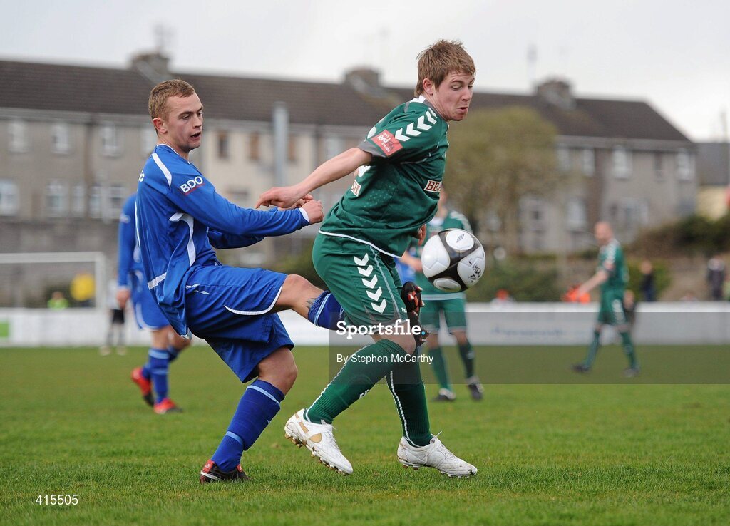 2 April 2010; Willie Heffernan, Cork City Foras Co-op, in action against Thomas Lyons, Limerick. Airtricity League, First Division, Limerick v Cork City Foras Co-op, Jackman Park, Limerick. Picture credit: Stephen McCarthy / SPORTSFILE