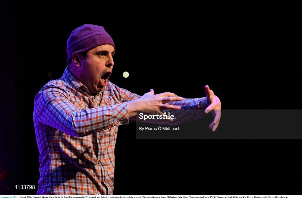 2 April 2016; Eventual winner Hugo Slevin, St Joseph's, representing Westmeath and Leinster, competing in the Aithriseoireacht / Scéalaíocht competition. All-Ireland Scór Sinsir Championship Finals. INEC, Gleneagle Hotel, Killarney, Co. Kerry. Picture credit: Piaras Ó Mídheach / SPORTSFILE