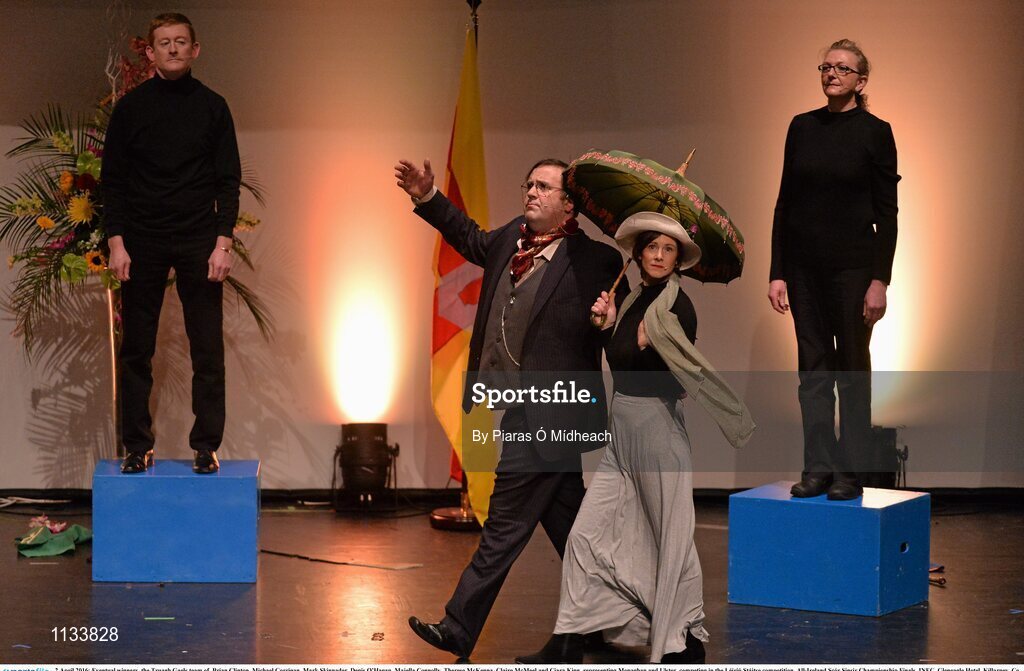 2 April 2016; Eventual winners, the Truagh Gaels team of, Brian Clinton, Michael Corrigan, Mark Skinnader, Denis O’Hagan, Majella Connolly, Therese McKenna, Claire McMeel and Ciara King, representing Monaghan and Ulster, competing in the Léiriú Stáitse competition. All-Ireland Scór Sinsir Championship Finals. INEC, Gleneagle Hotel, Killarney, Co. Kerry. Picture credit: Piaras Ó Mídheach / SPORTSFILE