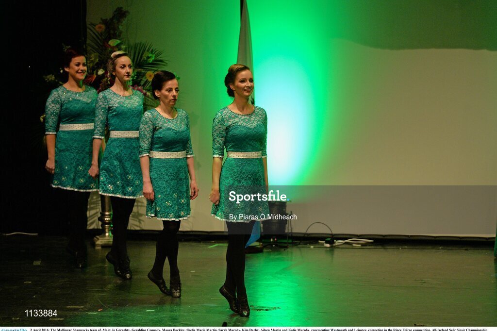2 April 2016; The Mullingar Shamrocks team of, Mary Jo Geraghty, Geraldine Connolly, Maura Buckley, Shelia Marie Martin, Sarah Murphy, Kim Darby, Aileen Martin and Katie Murphy, representing Westmeath and Leinster, competing in the Rince Foirne competition. All-Ireland Scór Sinsir Championship Finals. INEC, Gleneagle Hotel, Killarney, Co. Kerry. Picture credit: Piaras Ó Mídheach / SPORTSFILE