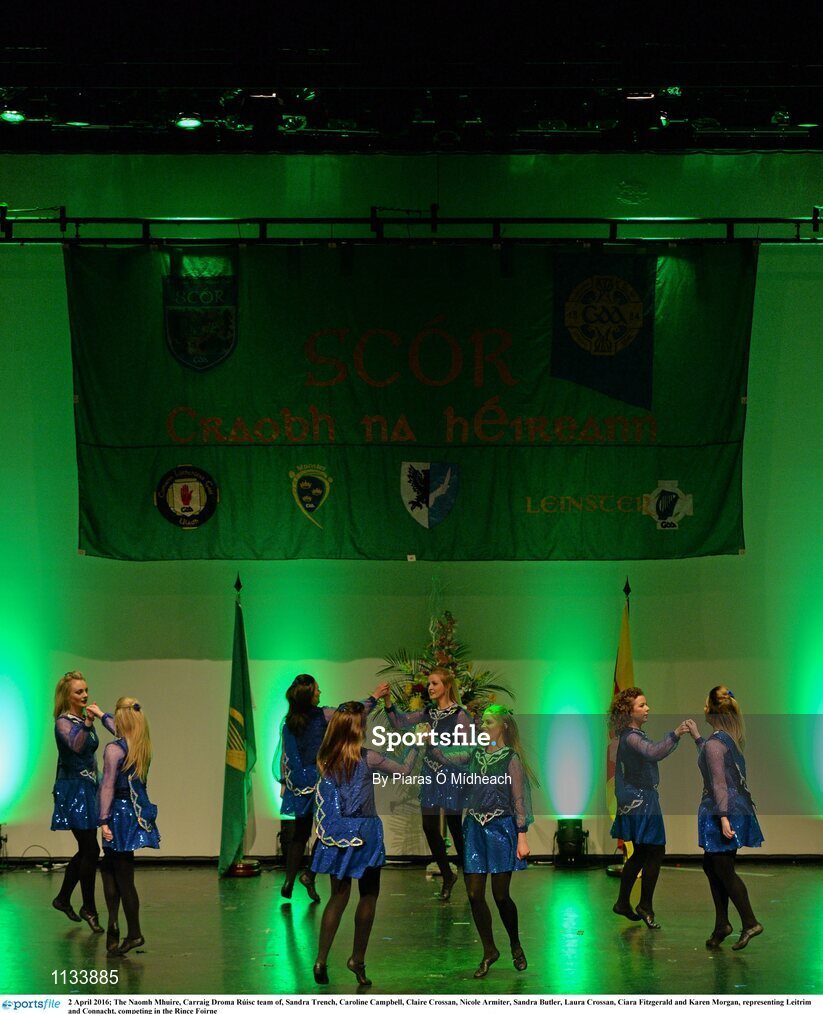 2 April 2016; The Naomh Mhuire, Carraig Droma Rúisc team of, Sandra Trench, Caroline Campbell, Claire Crossan, Nicole Armiter, Sandra Butler, Laura Crossan, Ciara Fitzgerald and Karen Morgan, representing Leitrim and Connacht, competing in the Rince Foirne   competition. All-Ireland Scór Sinsir Championship Finals. INEC, Gleneagle Hotel, Killarney, Co. Kerry. Picture credit: Piaras Ó Mídheach / SPORTSFILE
