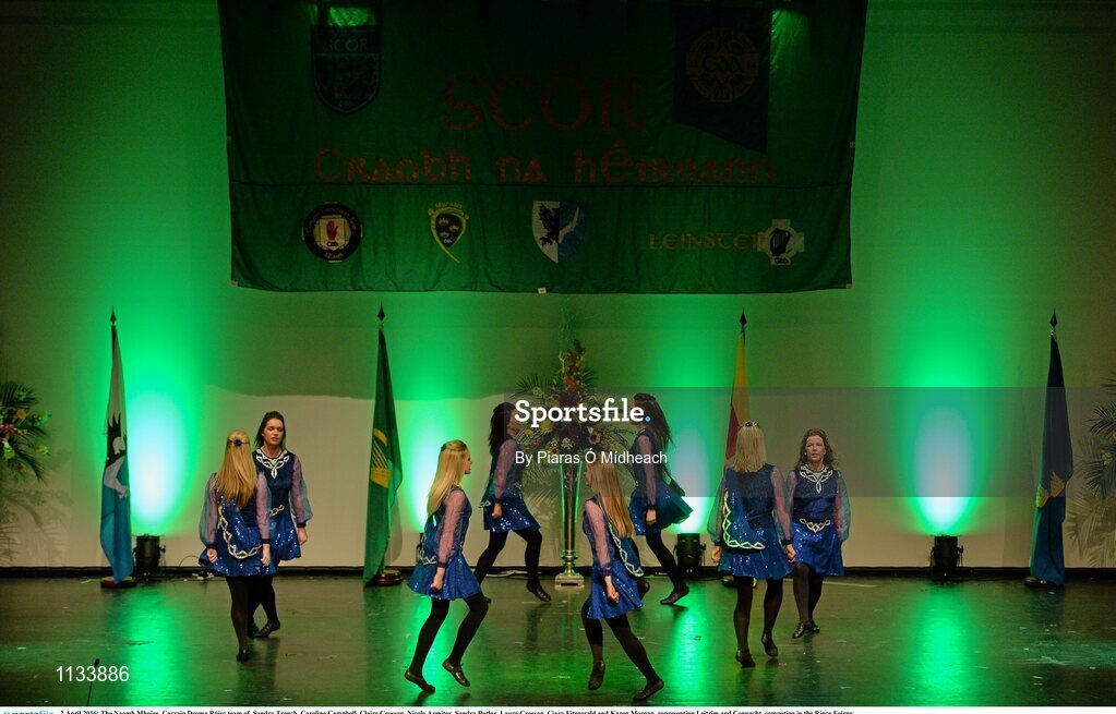 2 April 2016; The Naomh Mhuire, Carraig Droma Rúisc team of, Sandra Trench, Caroline Campbell, Claire Crossan, Nicole Armiter, Sandra Butler, Laura Crossan, Ciara Fitzgerald and Karen Morgan, representing Leitrim and Connacht, competing in the Rince Foirne   competition. All-Ireland Scór Sinsir Championship Finals. INEC, Gleneagle Hotel, Killarney, Co. Kerry. Picture credit: Piaras Ó Mídheach / SPORTSFILE