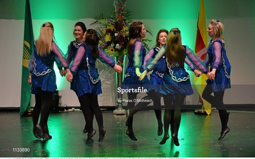 2 April 2016; The Naomh Mhuire, Carraig Droma Rúisc team of, Sandra Trench, Caroline Campbell, Claire Crossan, Nicole Armiter, Sandra Butler, Laura Crossan, Ciara Fitzgerald and Karen Morgan, representing Leitrim and Connacht, competing in the Rince Foirne   competition. All-Ireland Scór Sinsir Championship Finals. INEC, Gleneagle Hotel, Killarney, Co. Kerry. Picture credit: Piaras Ó Mídheach / SPORTSFILE