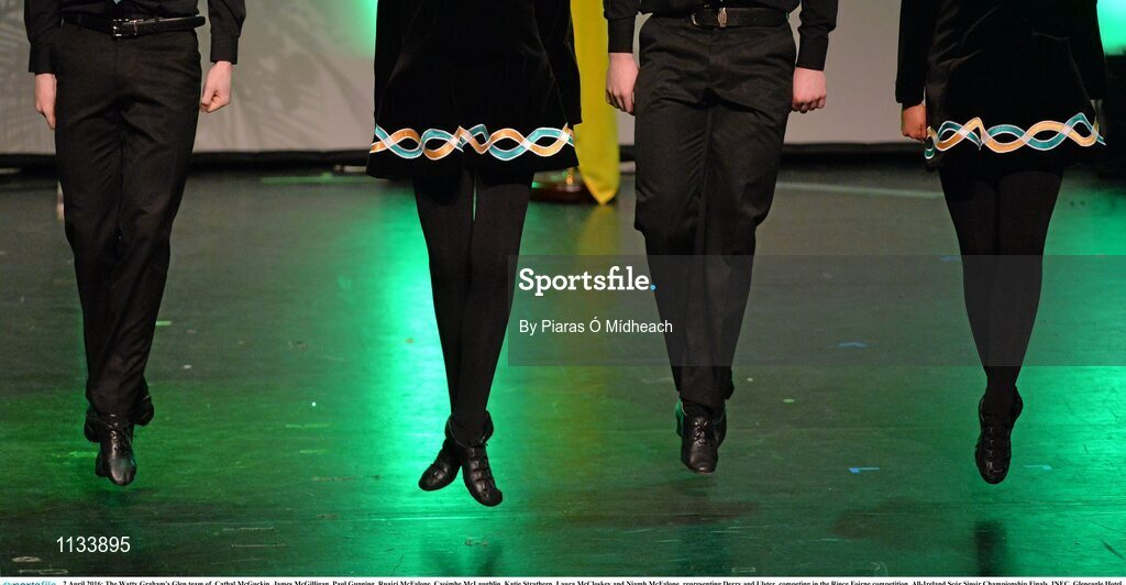 2 April 2016; The Watty Graham's Glen team of, Cathal McGuckin, James McGilligan, Paul Gunning, Ruairí McFalone, Caoimhe McLaughlin, Katie Strathern, Laura McCloskey and Niamh McFalone, representing Derry and Ulster, competing in the Rince Foirne competition. All-Ireland Scór Sinsir Championship Finals. INEC, Gleneagle Hotel, Killarney, Co. Kerry. Picture credit: Piaras Ó Mídheach / SPORTSFILE