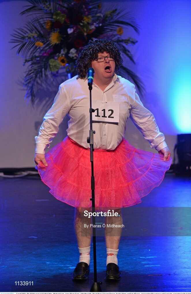 2 April 2016; The Elphin team of, Keith Gildea, Michael Gunn, Anne-Marie Gunn, John Reynolds, David Hunt, Vincent Gleeson, Sandra Oates and Eric Murray, representing Roscommon and Connacht, competing in the Léiriú Stáitse competition. Pictured is Vincent Gleeson. All-Ireland Scór Sinsir Championship Finals. INEC, Gleneagle Hotel, Killarney, Co. Kerry. Picture credit: Piaras Ó Mídheach / SPORTSFILE