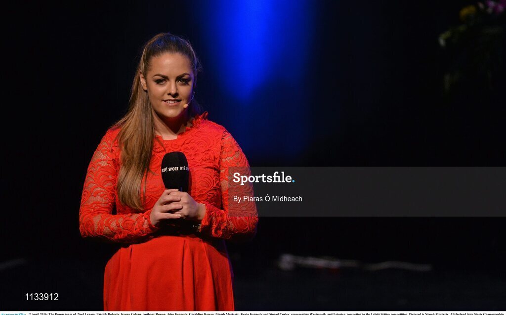 2 April 2016; The Downs team of, Noel Lynam, Patrick Doherty, Kenny Colgan, Anthony Rowan, John Kennedy, Geraldine Rowan, Niamh Moriarty, Kevin Kennedy and Sinead Curley, representing Westmeath  and Leinster, competing in the Léiriú Stáitse competition. Pictured is Niamh Moriarty. All-Ireland Scór Sinsir Championship Finals. INEC, Gleneagle Hotel, Killarney, Co. Kerry. Picture credit: Piaras Ó Mídheach / SPORTSFILE
