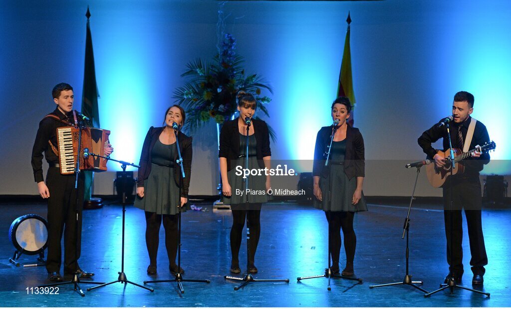 2 April 2016; The Carbery Rangers team of, Seán O’Regan, Ciara O’Gorman, Clare O’Regan, Sinéad O’Regan, Danny Collins, representing Cork and Munster, competing in the Bailéad Ghrúpa competition. All-Ireland Scór Sinsir Championship Finals. INEC, Gleneagle Hotel, Killarney, Co. Kerry. Picture credit: Piaras Ó Mídheach / SPORTSFILE