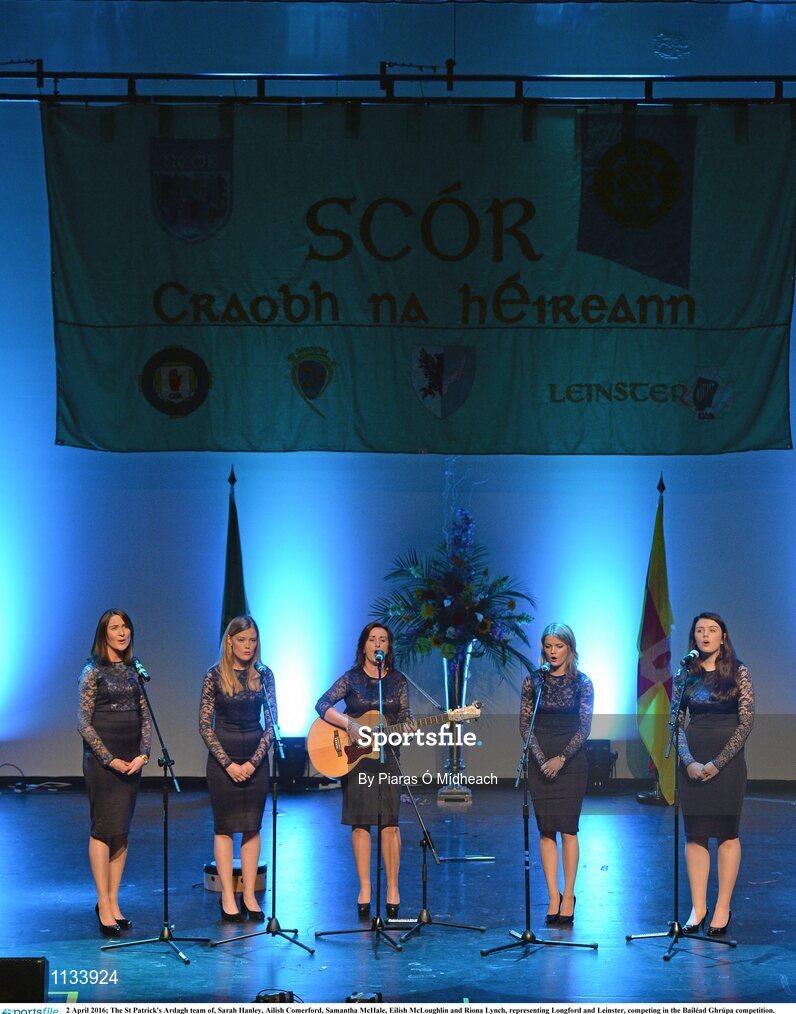 2 April 2016; The St Patrick's Ardagh team of, Sarah Hanley, Ailish Comerford, Samantha McHale, Eilish McLoughlin and Riona Lynch, representing Longford and Leinster, competing in the Bailéad Ghrúpa competition. All-Ireland Scór Sinsir Championship Finals. INEC, Gleneagle Hotel, Killarney, Co. Kerry. Picture credit: Piaras Ó Mídheach / SPORTSFILE
