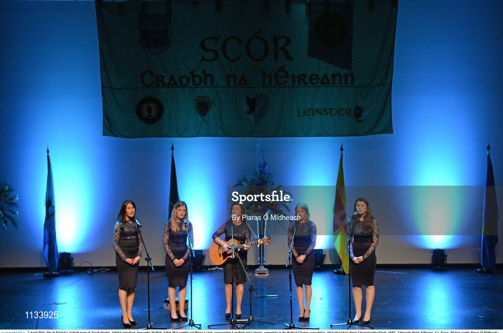 2 April 2016; The St Patrick's Ardagh team of, Sarah Hanley, Ailish Comerford, Samantha McHale, Eilish McLoughlin and Riona Lynch, representing Longford and Leinster, competing in the Bailéad Ghrúpa competition. All-Ireland Scór Sinsir Championship Finals. INEC, Gleneagle Hotel, Killarney, Co. Kerry. Picture credit: Piaras Ó Mídheach / SPORTSFILE