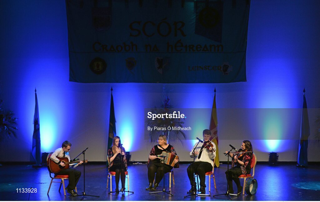 2 April 2016; The Youghal team of, Aoife Butler, Seamus O Connor, Bláithín Ní Theimhnéain, Deirdre Kelly, Donal Ryan, representing Cork and Munster, competing in the Ceol Uirlise competition. All-Ireland Scór Sinsir Championship Finals. INEC, Gleneagle Hotel, Killarney, Co. Kerry. Picture credit: Piaras Ó Mídheach / SPORTSFILE