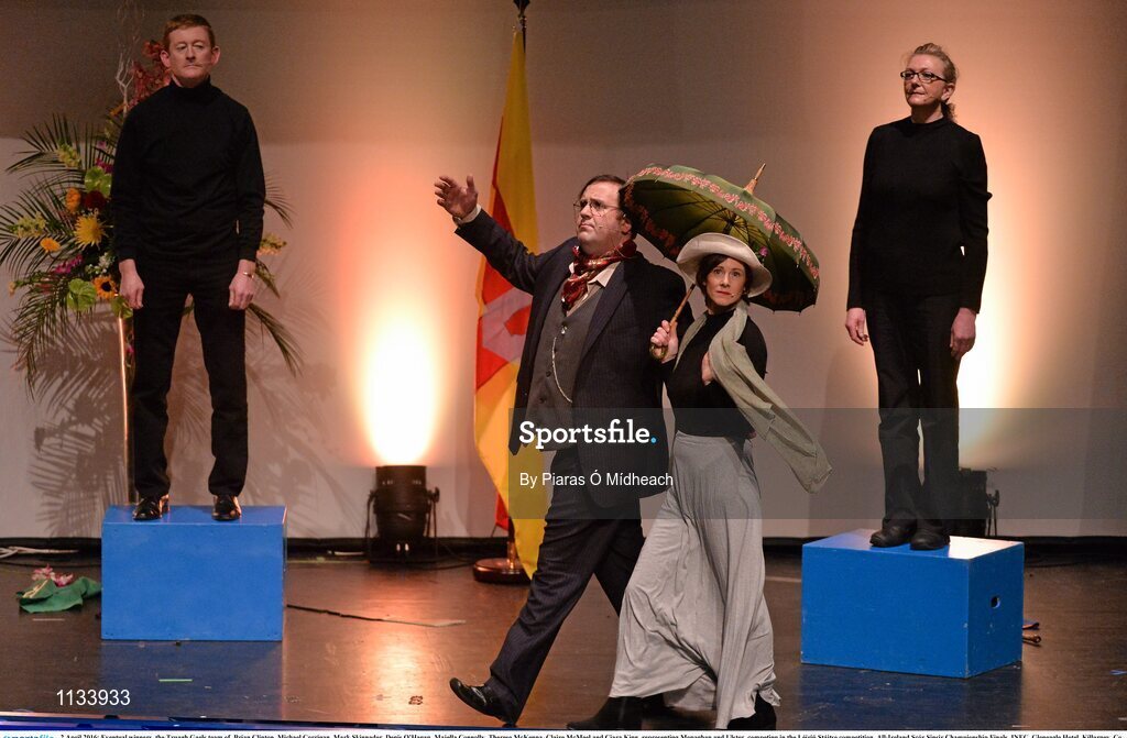2 April 2016; Eventual winners, the Truagh Gaels team of, Brian Clinton, Michael Corrigan, Mark Skinnader, Denis O’Hagan, Majella Connolly, Therese McKenna, Claire McMeel and Ciara King, representing Monaghan and Ulster, competing in the Léiriú Stáitse competition. All-Ireland Scór Sinsir Championship Finals. INEC, Gleneagle Hotel, Killarney, Co. Kerry. Picture credit: Piaras Ó Mídheach / SPORTSFILE
