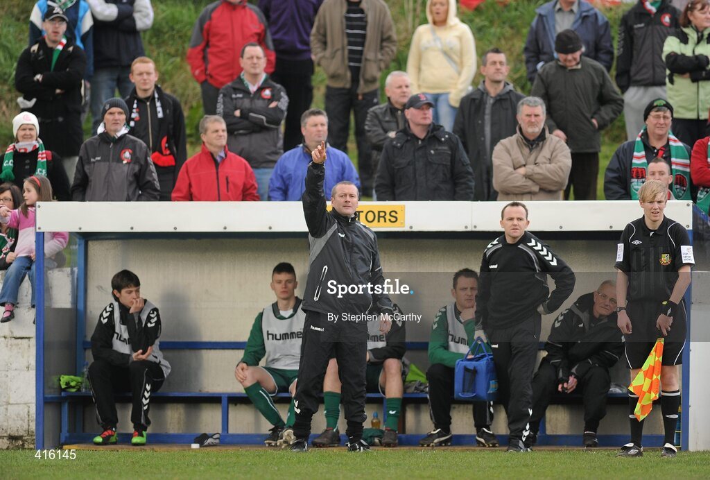 2 April 2010; Cork City Foras Co-op manager Tommy Dunne issues instructions. Airtricity League, First Division, Limerick FC v Cork City Foras Co-op, Jackman Park, Limerick. Picture credit: Stephen McCarthy / SPORTSFILE