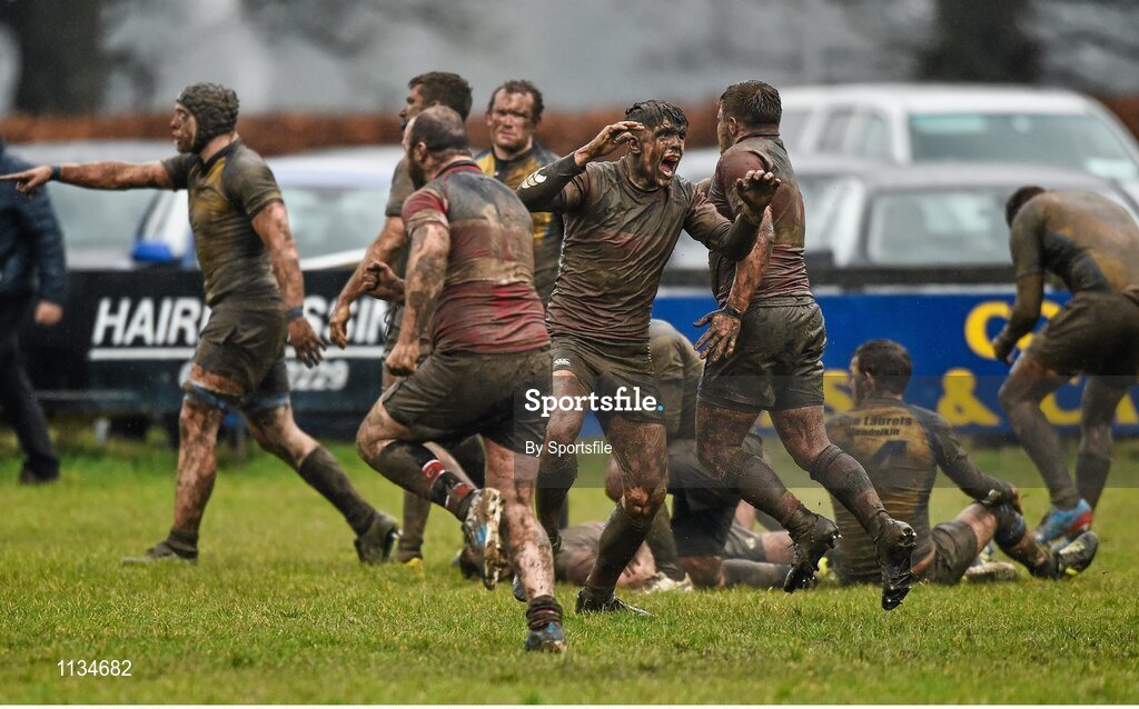3 April 2016; Andrew Doyle, Wicklow, celebrates a late try in the game. Bank of Ireland Provincial Towns Cup Semi-Final, Wicklow v Clondalkin. Co. Carlow Football Club, Oakpark, Carlow. Photo by Sportsfile