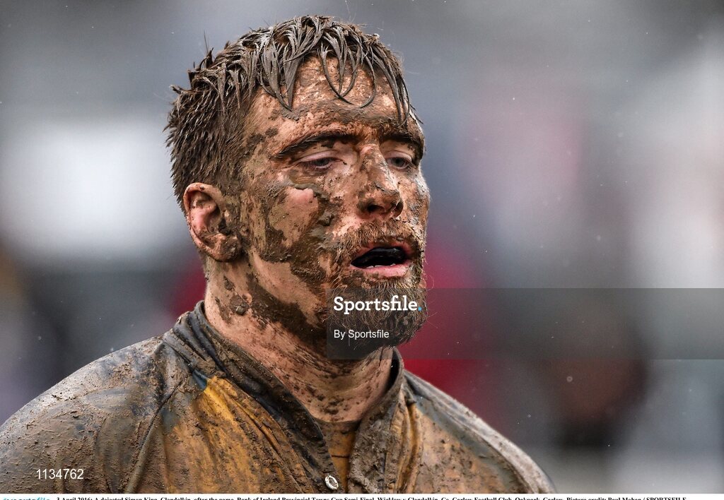 3 April 2016; A dejected Simon King, Clondalkin, after the game. Bank of Ireland Provincial Towns Cup Semi-Final, Wicklow v Clondalkin. Co. Carlow Football Club, Oakpark, Carlow. Photo by Sportsfile