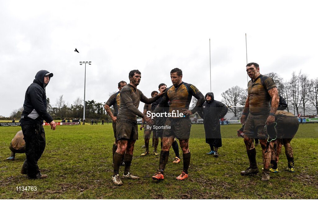3 April 2016; Dejected Clondalkin players after the game. Bank of Ireland Provincial Towns Cup Semi-Final, Wicklow v Clondalkin. Co. Carlow Football Club, Oakpark, Carlow. Photo by Sportsfile