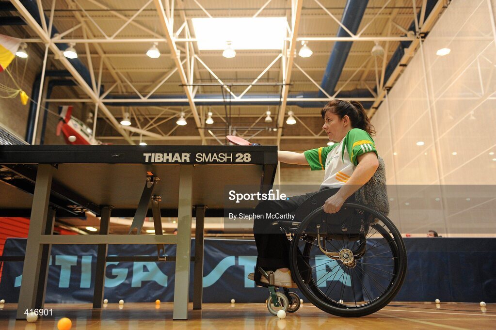 9 April 2010; Rena McCarron, from Galway, in action during table tennis training at an Ireland paralympic squad training camp. Ireland Paralympic Squad Training Camp - April 2010, University of Limerick, Limerick. Picture credit: Stephen McCarthy / SPORTSFILE