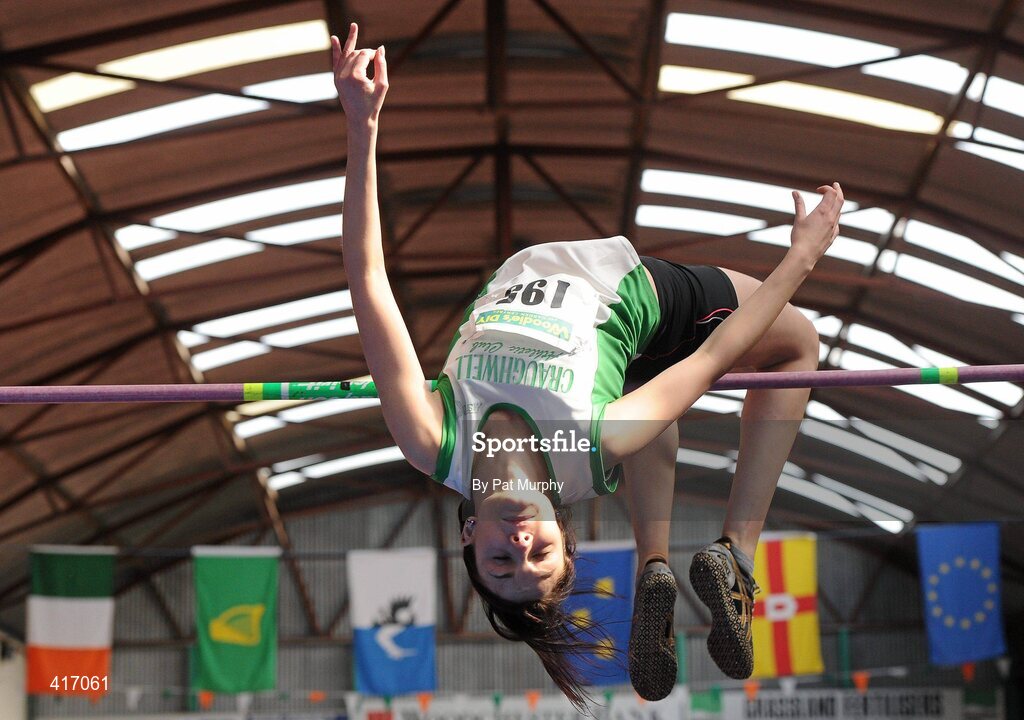 10 April 2010; Cathriona Farrell from Craughwell AC on her way to winning the U19 Girls High Jump. Woodie's DIY Juvenile Indoor Championships, Nenagh Indoor Arena, Nenagh, Co. Tipperary. Picture credit: Pat Murphy / SPORTSFILE