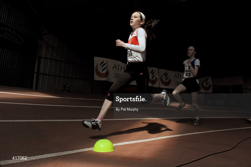 10 April 2010; Alanna Lally from Galway City Harriers on her way to winning the U15 Girls 800m. Woodie's DIY Juvenile Indoor Championships, Nenagh Indoor Arena, Nenagh, Co. Tipperary. Picture credit: Pat Murphy / SPORTSFILE