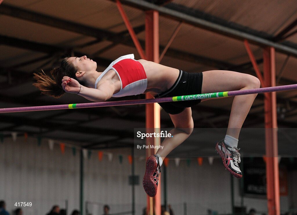 10 April 2010; Caoimhe Basquille from Greystones and District AC on her way to winning the U18 Girls High Jump. Woodie's DIY Juvenile Indoor Championships, Nenagh Indoor Arena, Nenagh, Co. Tipperary. Picture credit: Pat Murphy / SPORTSFILE
