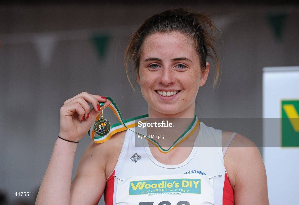 10 April 2010; Caoimhe Basquille from Greystones and District AC after winning the U18 Girls High Jump. Woodie's DIY Juvenile Indoor Championships, Nenagh Indoor Arena, Nenagh, Co. Tipperary. Picture credit: Pat Murphy / SPORTSFILE