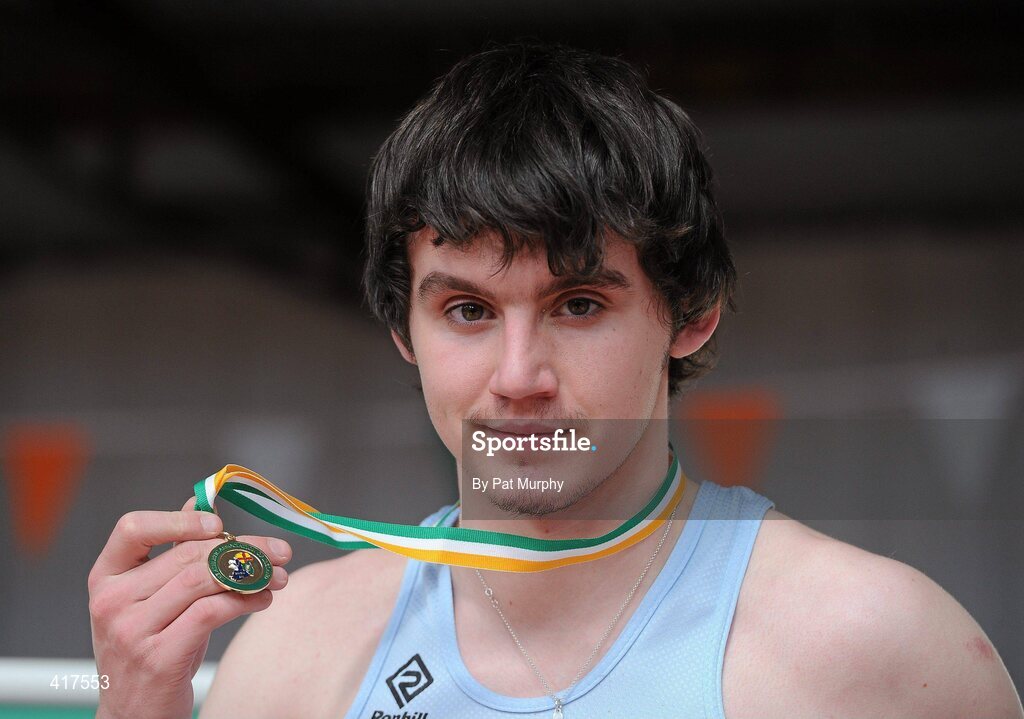 10 April 2010; Ciaran Dolan from St. Michaels Enniskillen AC, after winning the U19 Boys Long Jump. Woodie's DIY Juvenile Indoor Championships, Nenagh Indoor Arena, Nenagh, Co. Tipperary. Picture credit: Pat Murphy / SPORTSFILE