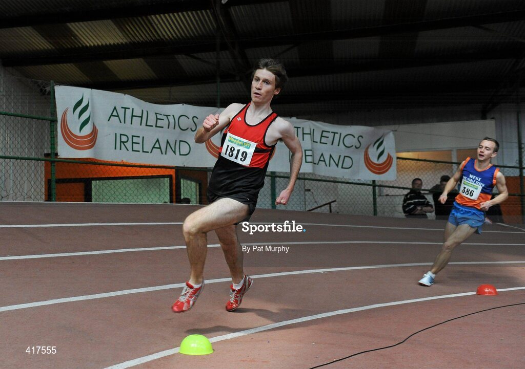 10 April 2010; Cathal Daly from Inbhear Dee AC on his way to winning the U19 Boys 800m. Woodie's DIY Juvenile Indoor Championships, Nenagh Indoor Arena, Nenagh, Co. Tipperary. Picture credit: Pat Murphy / SPORTSFILE