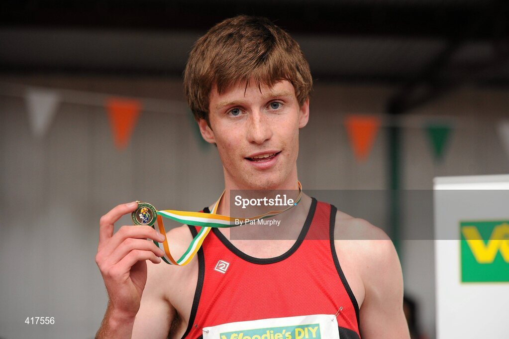 10 April 2010; Cathal Daly from Inbhear Dee AC after winning the U19 Boys 800m. Woodie's DIY Juvenile Indoor Championships, Nenagh Indoor Arena, Nenagh, Co. Tipperary. Picture credit: Pat Murphy / SPORTSFILE
