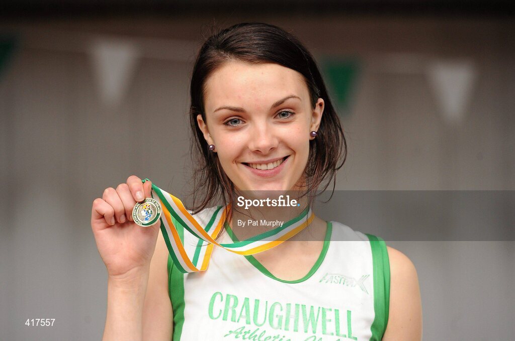 10 April 2010; Cathriona Farrell from Craughwell AC after winning the U19 Girls High Jump. Woodie's DIY Juvenile Indoor Championships, Nenagh Indoor Arena, Nenagh, Co. Tipperary. Picture credit: Pat Murphy / SPORTSFILE