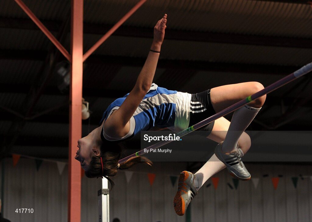 10 April 2010; Emily Rogers, from St. Peters AC, during the U17 Girls High Jump. Woodie's DIY Juvenile Indoor Championships, Nenagh Indoor Arena, Nenagh, Co. Tipperary. Picture credit: Pat Murphy / SPORTSFILE
