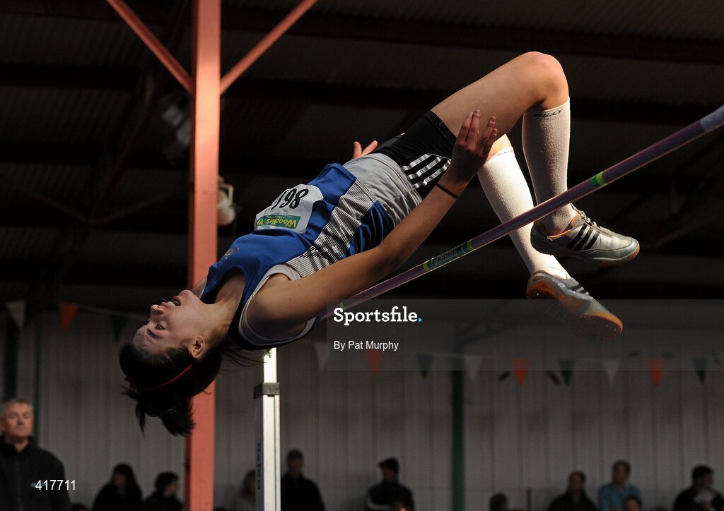 10 April 2010; Emily Rogers, from St. Peters AC, during the U17 Girls High Jump. Woodie's DIY Juvenile Indoor Championships, Nenagh Indoor Arena, Nenagh, Co. Tipperary. Picture credit: Pat Murphy / SPORTSFILE