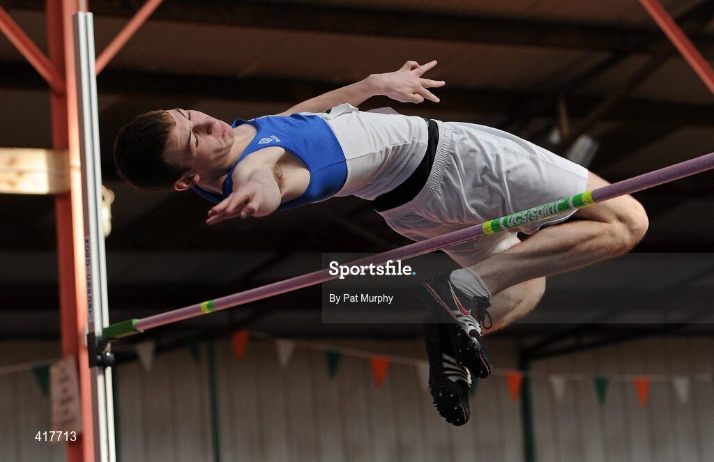 10 April 2010; Michael Owen Kilduff, from Claremorris AC, during the U17 Boys High Jump. Woodie's DIY Juvenile Indoor Championships, Nenagh Indoor Arena, Nenagh, Co. Tipperary. Picture credit: Pat Murphy / SPORTSFILE