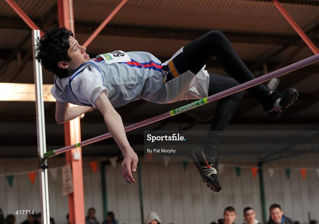 10 April 2010; Neil Gorey, from Dundrum South Dublin AC, during the U17 Boys High Jump. Woodie's DIY Juvenile Indoor Championships, Nenagh Indoor Arena, Nenagh, Co. Tipperary. Picture credit: Pat Murphy / SPORTSFILE