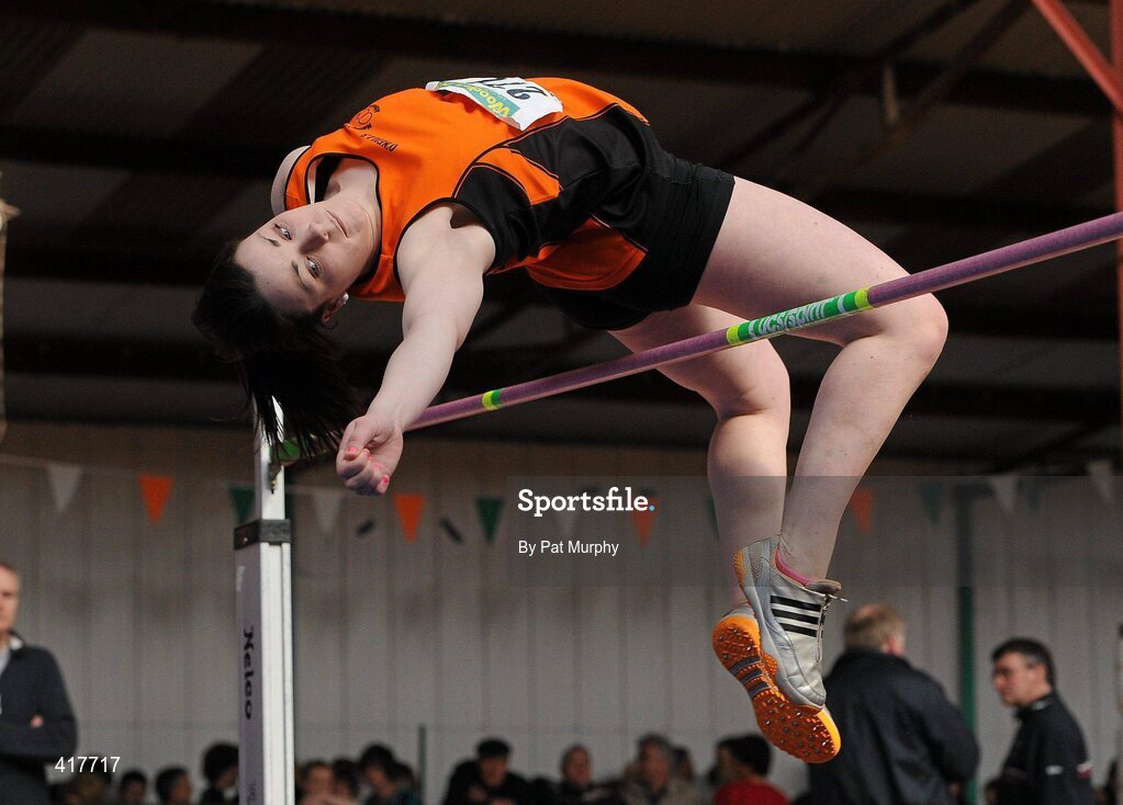 10 April 2010; Chloe Fahy ,from Nenagh Olympic AC, during the U18 Girls High Jump. Woodie's DIY Juvenile Indoor Championships, Nenagh Indoor Arena, Nenagh, Co. Tipperary. Picture credit: Pat Murphy / SPORTSFILE