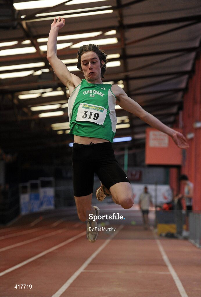 10 April 2010; Stephen Murphy, from Ferrybank AC, during the U19 Boys Long Jump. Woodie's DIY Juvenile Indoor Championships, Nenagh Indoor Arena, Nenagh, Co. Tipperary. Picture credit: Pat Murphy / SPORTSFILE