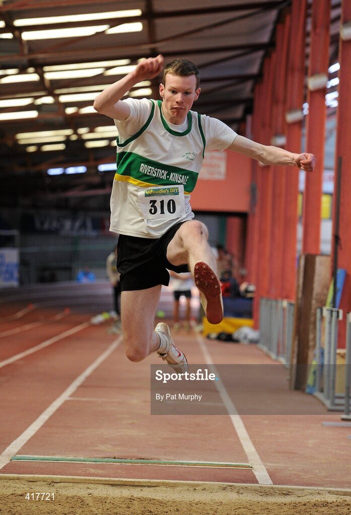 10 April 2010; Diarmuid Hickey, from Riverstick Kinsale AC, during the U19 Boys Long Jump. Woodie's DIY Juvenile Indoor Championships, Nenagh Indoor Arena, Nenagh, Co. Tipperary. Picture credit: Pat Murphy / SPORTSFILE