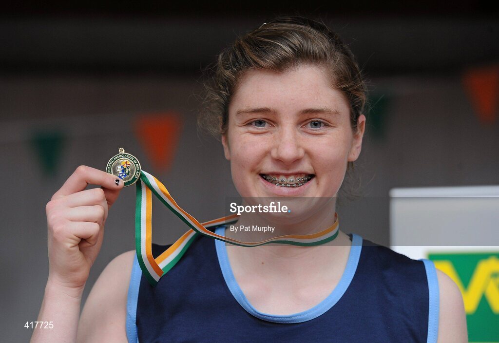 10 April 2010; Aoife Bartley, from Carrick On Suir AC, after winning the U19 Girls Long Jump. Woodie's DIY Juvenile Indoor Championships, Nenagh Indoor Arena, Nenagh, Co. Tipperary. Picture credit: Pat Murphy / SPORTSFILE